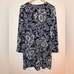 LOFT Medium Blue/Purple Floral/Paisley Sheath Dress with Bishop Sleeves